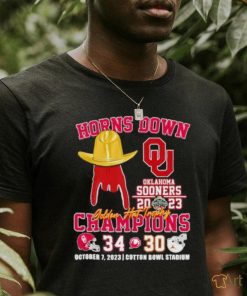 Oklahoma Sooners vs Texas Longhorns 34 30 Horns Down Golden Hat Trophy Champions 2023 Shirt