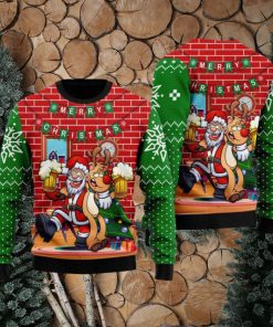 Oktoberfest Funny Santa Drink Beer With Reindeer Ugly Sweater