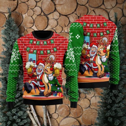 Oktoberfest Funny Santa Drink Beer With Reindeer Ugly Sweater