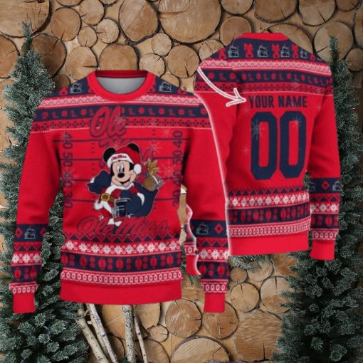 Ole Miss Rebels Mickey Player Custom Name And Number Ugly Christmas Sweater