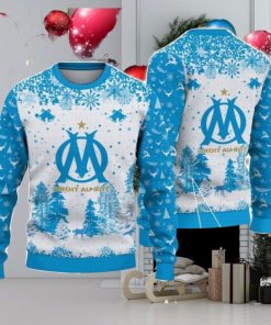 Olympique de Marseille Big Logo Pine Trees Big Fans Gift Christmas Sweater For Men And Women