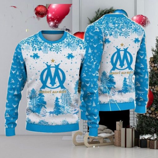 Olympique de Marseille Big Logo Pine Trees Big Fans Gift Christmas Sweater For Men And Women