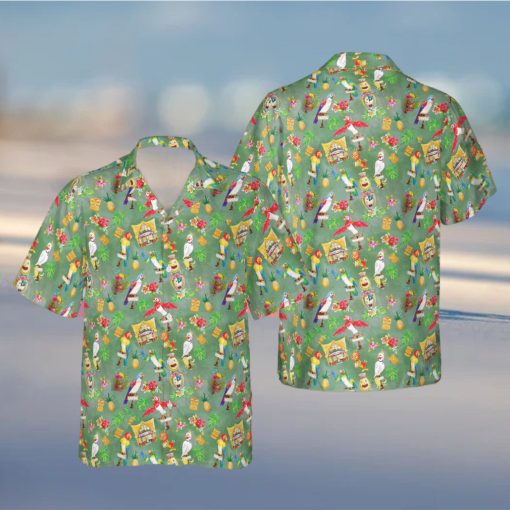 Orange Bird Tiki Friends Disney World Inspired Men s Button Down Short Sleeved hawaiian Shirt