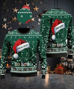Oregon Ducks NCAA Santa Claus Hat Ho Ho Ho 3D Custom Name Ugly Christmas Sweater
