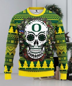 Oregon Ducks Skull Flower Ugly Christmas Ugly Sweater