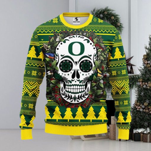 Oregon Ducks Skull Flower Ugly Christmas Ugly Sweater