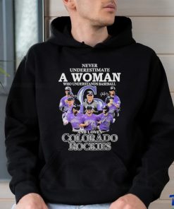 Original Never Underestimate a Woman who Understands Baseball and loves Colorado Rockies 2023 signatures shirt