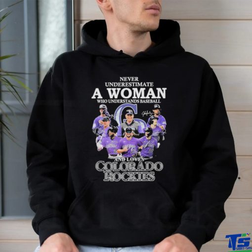 Original Never Underestimate a Woman who Understands Baseball and loves Colorado Rockies 2023 signatures shirt