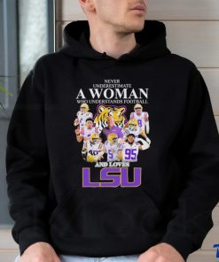 Original Never Underestimate a Woman who Understands Football and loves LSU Tigers 2023 signatures shirt