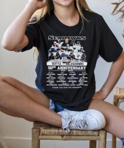 Original Seattle Seahawks 50th Anniversary 1974 2024 Thank You for the memories signatures shirt