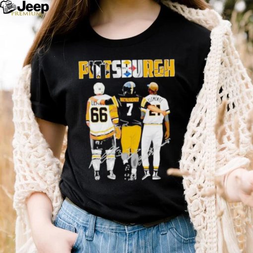 Original pittsburgh Penguins Lemieux Steelers Roethlisberger Pirates Clemente signature shirt