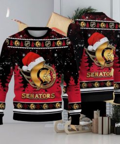 Ottawa Senators Logo Golden Fans Santa Hat Tree Ugly Christmas Sweater