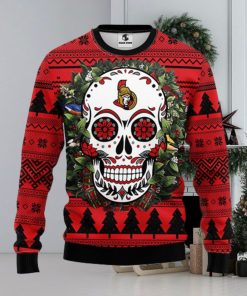 Ottawa Senators Skull Flower Ugly Christmas Ugly Sweater