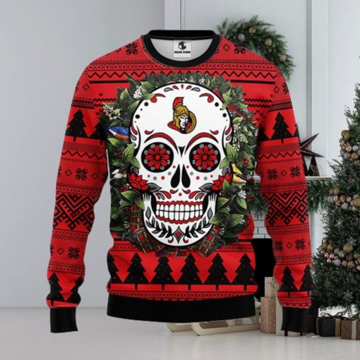 Ottawa Senators Skull Flower Ugly Christmas Ugly Sweater