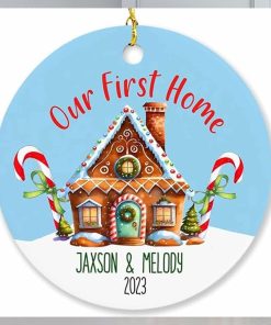 Our First Home Christmas Tree Ornament 2023, Personalized New Home Xmas Holiday Keepsake Gift, Custom Names Address & Year Christmas Ornament Gifts for Newlywed Mr & Mrs, Housewarming Ornaments