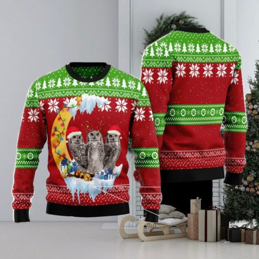 Owl Love Moon Xmas All Over Printed 3D Ugly Christmas Sweater Christmas Gift For Men And Women