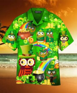 Owls Happy Saint Patricks Day Green Aloha Hawaiian Shirt