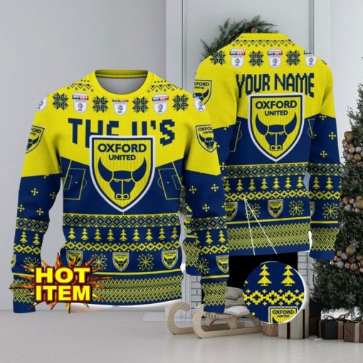 Oxford United FC Big Logo Custom Name 3D Ugly Christmas Sweater Christmas Gift For Big Fans