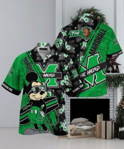 NCAA Marshall Thundering Herd Hawaiian Shirt Mickey And Floral Pattern