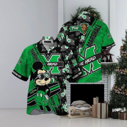 NCAA Marshall Thundering Herd Hawaiian Shirt Mickey And Floral Pattern