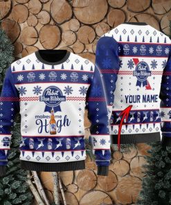 Pabst Blue Ribbon Makes Me High Personalizeds Ugly Christmas Sweater