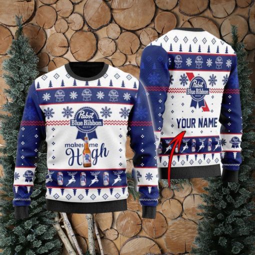 Pabst Blue Ribbon Makes Me High Personalizeds Ugly Christmas Sweater