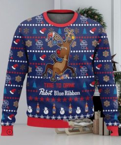 Pabst Blue Ribbon Reindeer Time To Drink Ugly Christmas Sweater