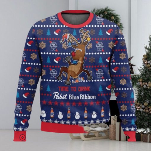 Pabst Blue Ribbon Reindeer Time To Drink Ugly Christmas Sweater