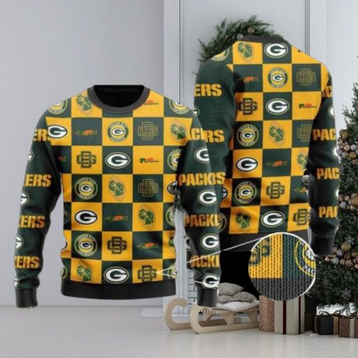 Packers Logo Checkered Flannel Design Knitted Ugly Christmas Sweater