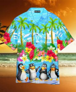 Palm Tree Penguin Tropical Summer Floral Pattern Aloha Hawaiian Shirt