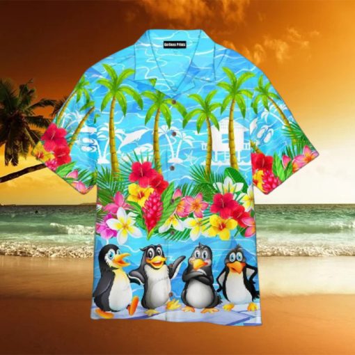 Palm Tree Penguin Tropical Summer Floral Pattern Aloha Hawaiian Shirt