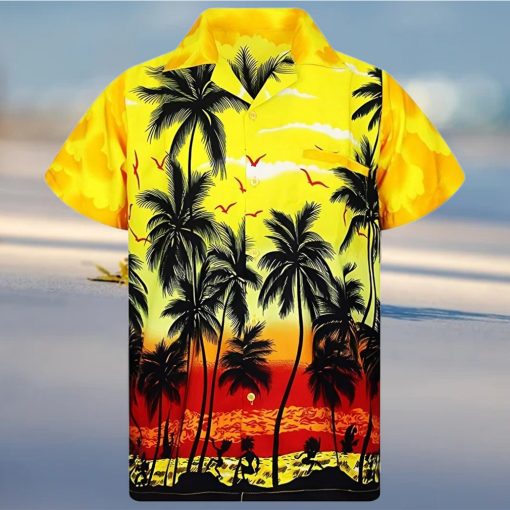 Palm tree yellow high quality unisex hawaiian shirt