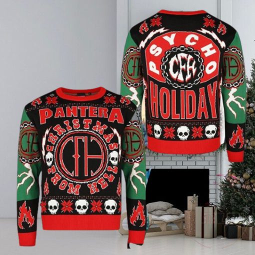 Pantera Christmas From Hell Psycho Holiday Snowflake Pattern Holiday Ugly Christmas Sweater