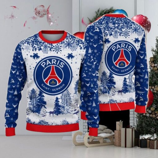 Paris Saint Germain Big Logo Pine Trees Big Fans Gift Christmas Sweater For Men And Women