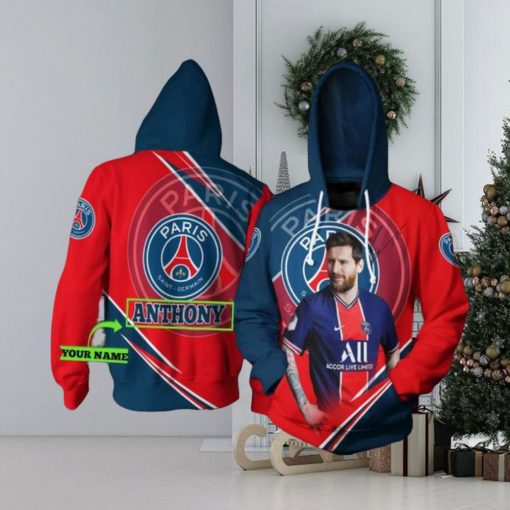 Paris Saint Germain FC Custom Name Messi Red Blue Pullover Hoodie