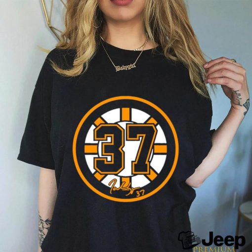 Patrice Bergeron Boston Bruins number 37 signature logo shirt