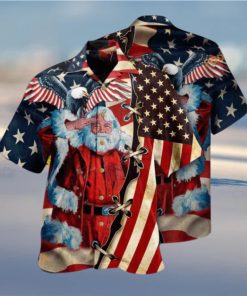 Patriotic America Yuletide Aloha Shirt, Santa Hawaiian Shirt