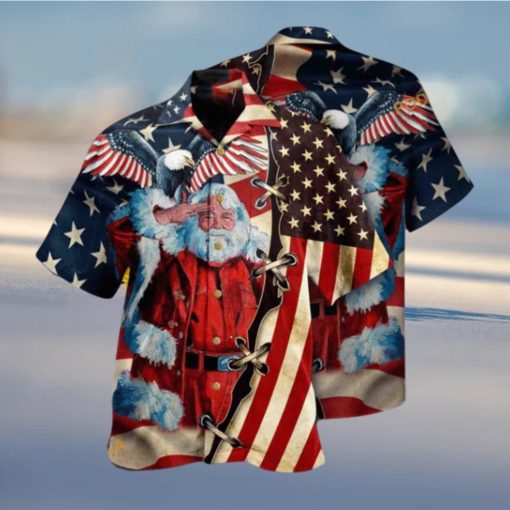 Patriotic America Yuletide Aloha Shirt, Santa Hawaiian Shirt