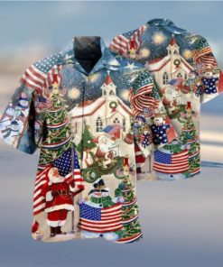 Patriotic American Xmas Hawaiian Wear, Mens Christmas Hawaiian Shirt