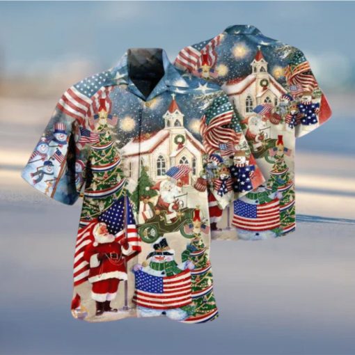 Patriotic American Xmas Hawaiian Wear, Mens Christmas Hawaiian Shirt