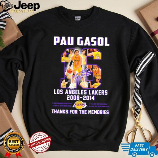 Pau Gasol Los Angeles Lakers 2008 2014 thanks for the memories signature shirt