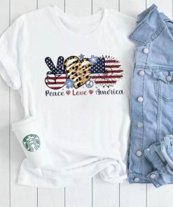 Peace Love America Sunflower 4th Of July Leopard Heart Shirt