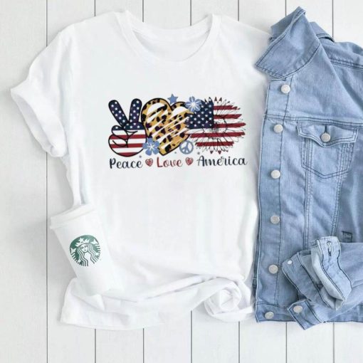 Peace Love America Sunflower 4th Of July Leopard Heart Shirt