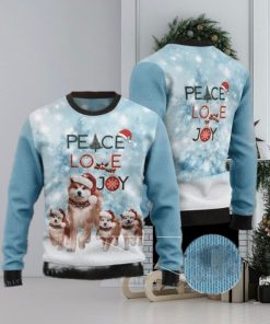 Peace Love Joy Akita Puppy Santa Hat Christmas Ugly Sweater Mens