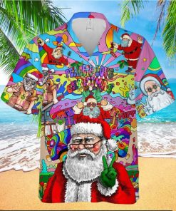 Peace Love Santa Clause Hippie Pattern Hawaiian Shirt