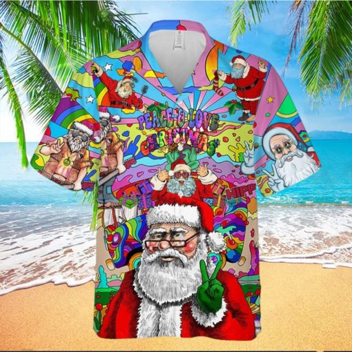 Peace Love Santa Clause Hippie Pattern Hawaiian Shirt