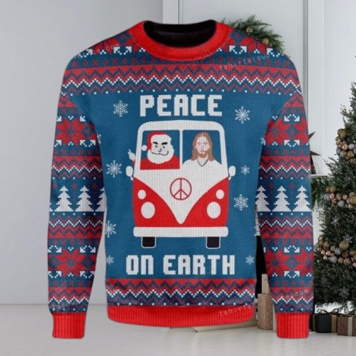 Peace On Earth Santa Claus And Jesus In The Car Ugly Sweater Party