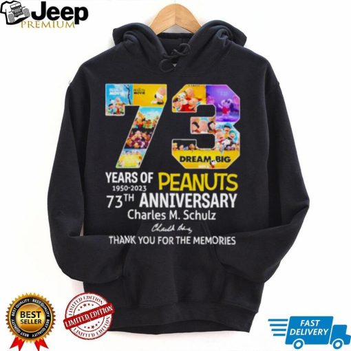 Peanuts 73 years of 1950 2023 73th anniversary thank you for the memories signature shirt