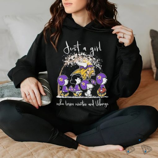 Peanuts Characters Just A Girl Who Loves Winter And Minnesota Vikings Christmas Shirt