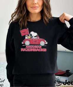 Peanuts Snoopy And Woodstock Arkansas Razorbacks On Car Shirt